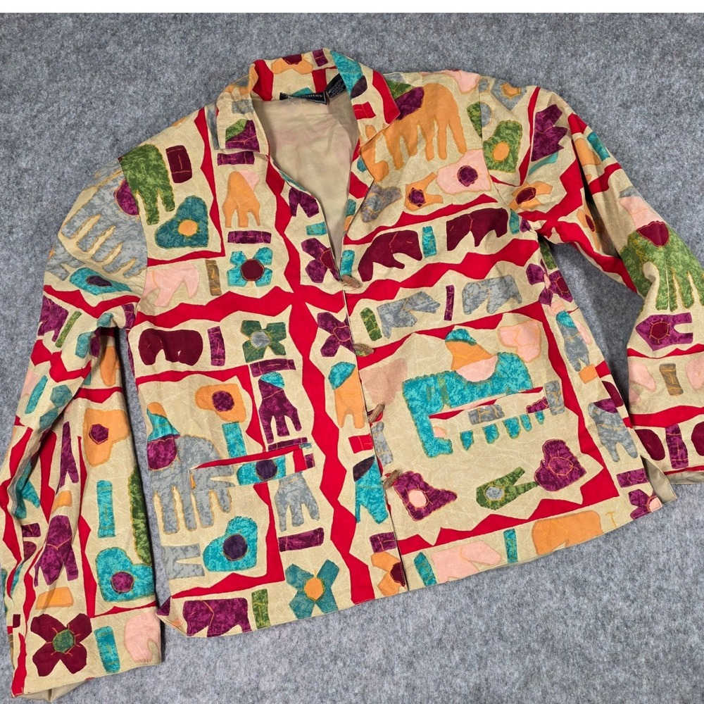 New Identity Blazer Jacket Primitive Abstract Animal Art India Cotton Boho sz‎ M
